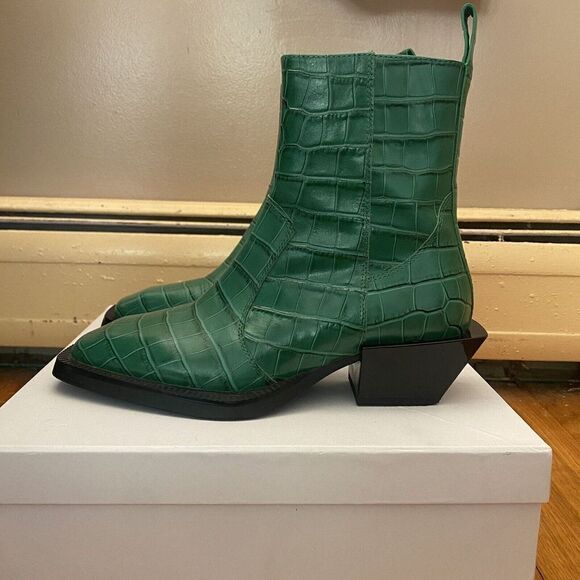 Alias Mae Petra Green Croc Embossed Bootie Boots Shoes Western Revolve NIB 8 38 - Picture 10 of 14